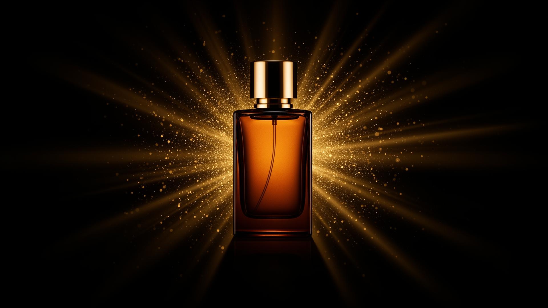 Reina luxury perfume bottle illuminated by gold light